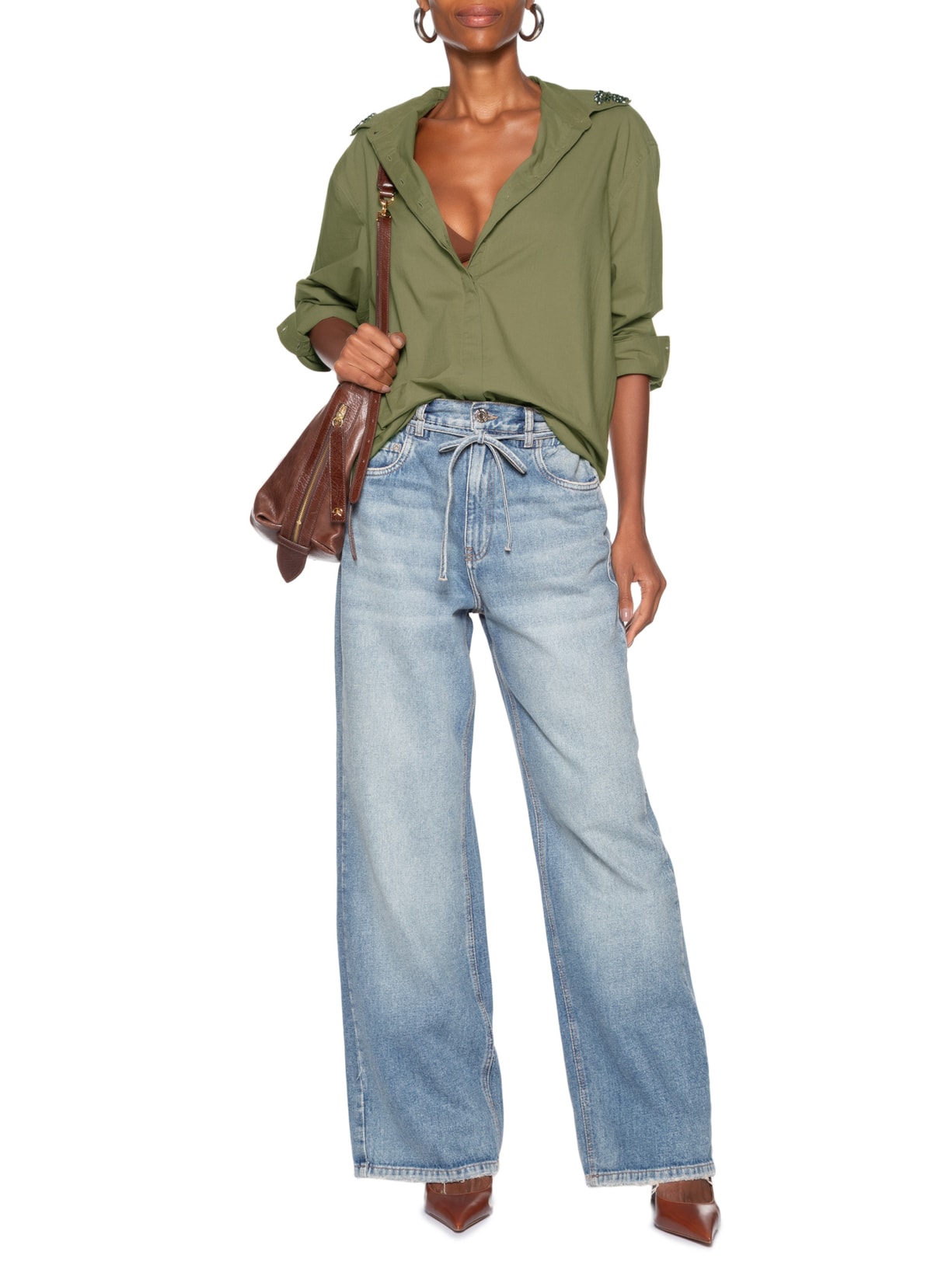 Calça Feminina Jeans Pantalona Com Elástido Azul Animale Jeans