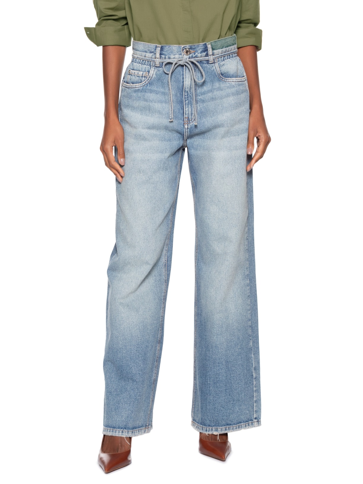 Calça Feminina Jeans Pantalona Com Elástido Azul Animale Jeans