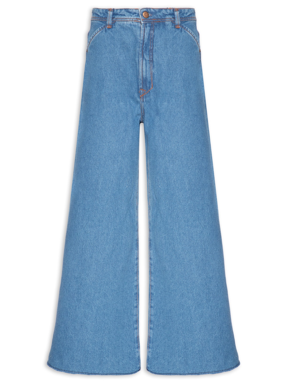 Calça Feminina Jeans Pantalona Detalhe Zig Zag Azul Dress To