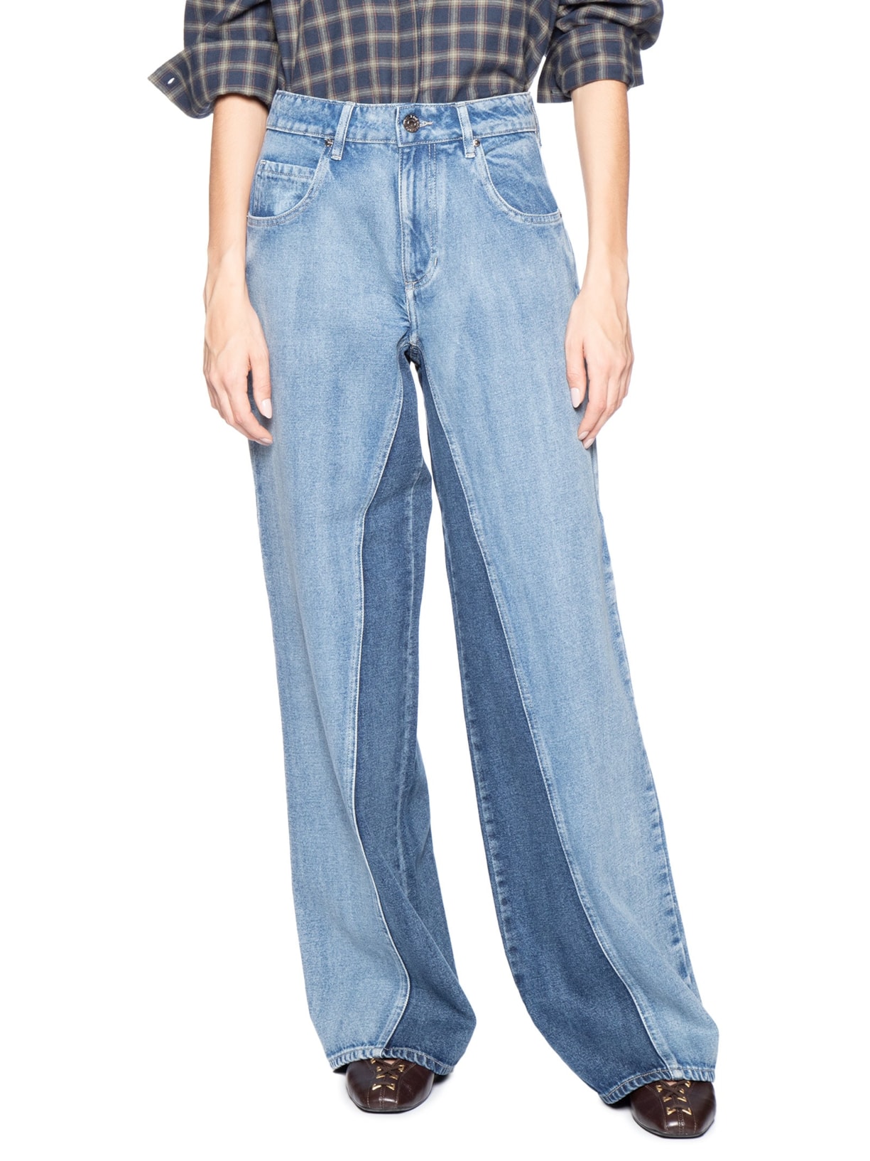 Calça Feminina Jeans Pantalona Nesga Interna Pact Azul Animale Jeans