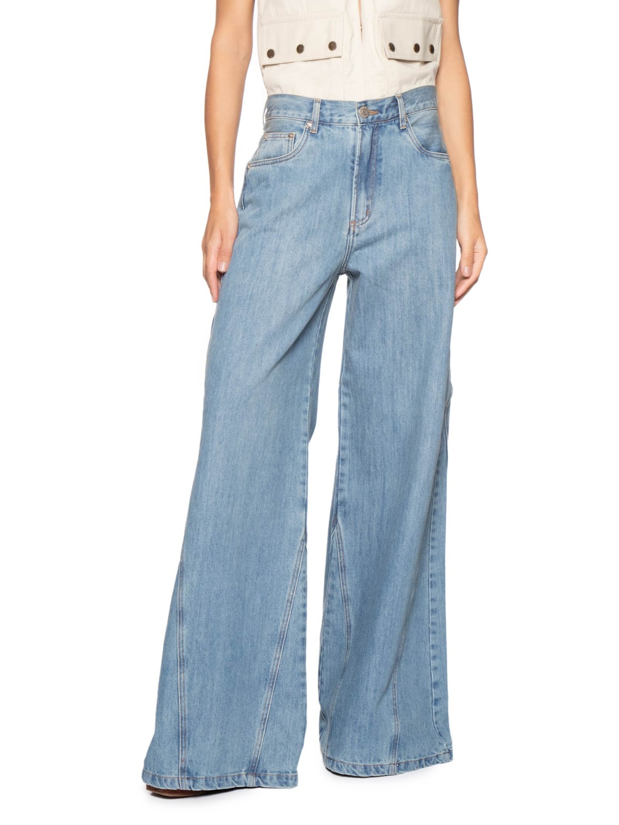 Calça Feminina Jeans Pantalona Pences – Azul Animale Jeans