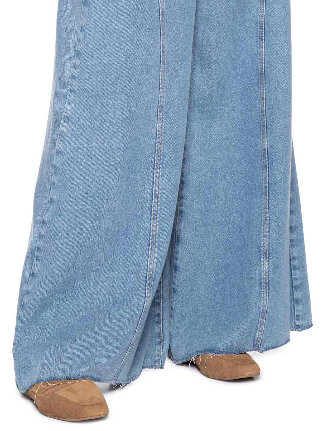 Calça Feminina Jeans Pantalona Recortes Azul Dress To