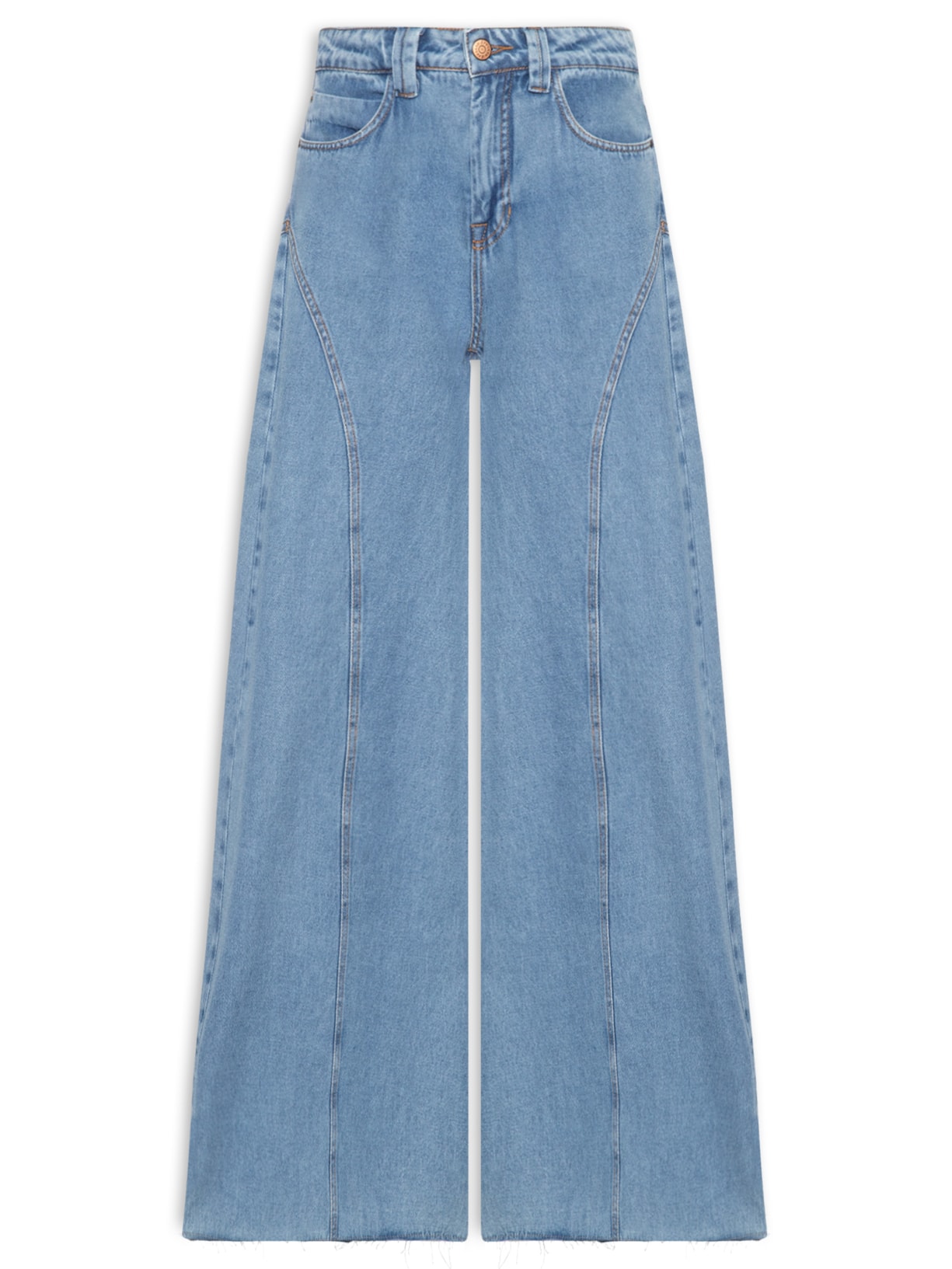 Calça Feminina Jeans Pantalona Recortes Azul Dress To