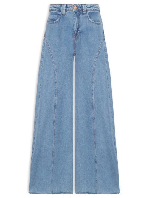 Calça Feminina Jeans Pantalona Recortes - Azul