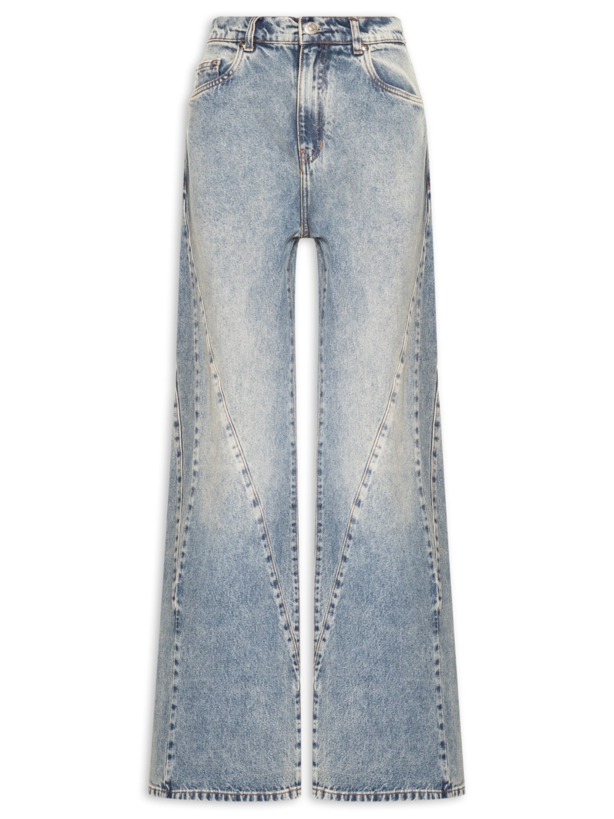 Calça Feminina Jeans Pantalona Recortes Frontais - Azul