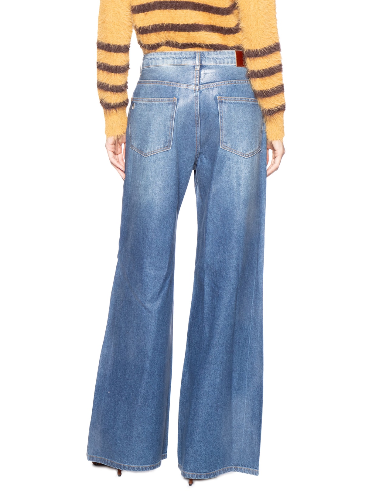 Calça Feminina Jeans Pantalona Resinada Azul Animale Jeans