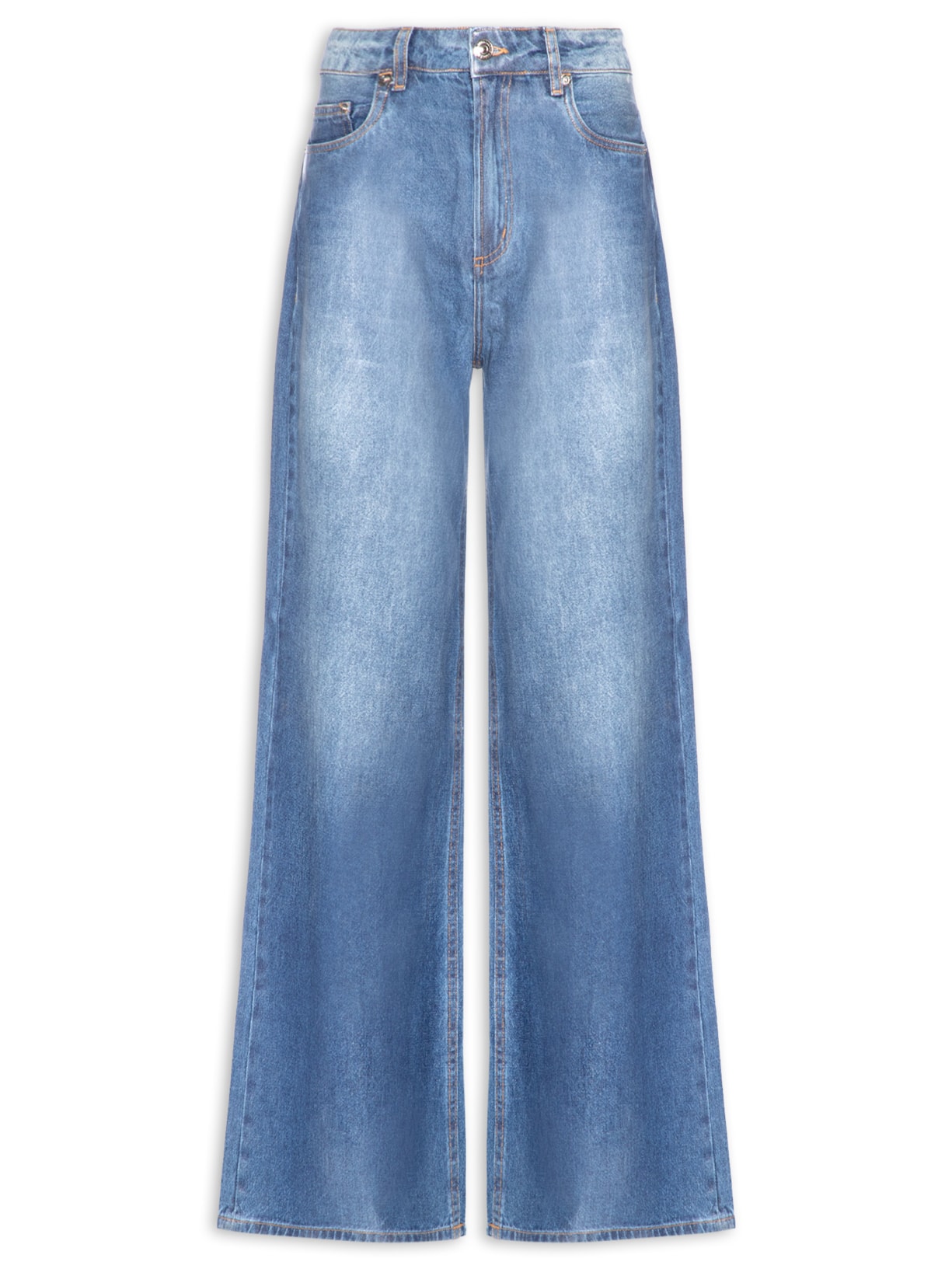Calça Feminina Jeans Pantalona Resinada Azul Animale Jeans