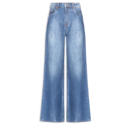 Calça Feminina Jeans Pantalona Resinada - Azul