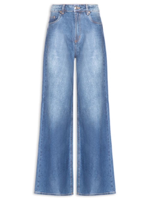 Calça Feminina Jeans Pantalona Resinada - Azul