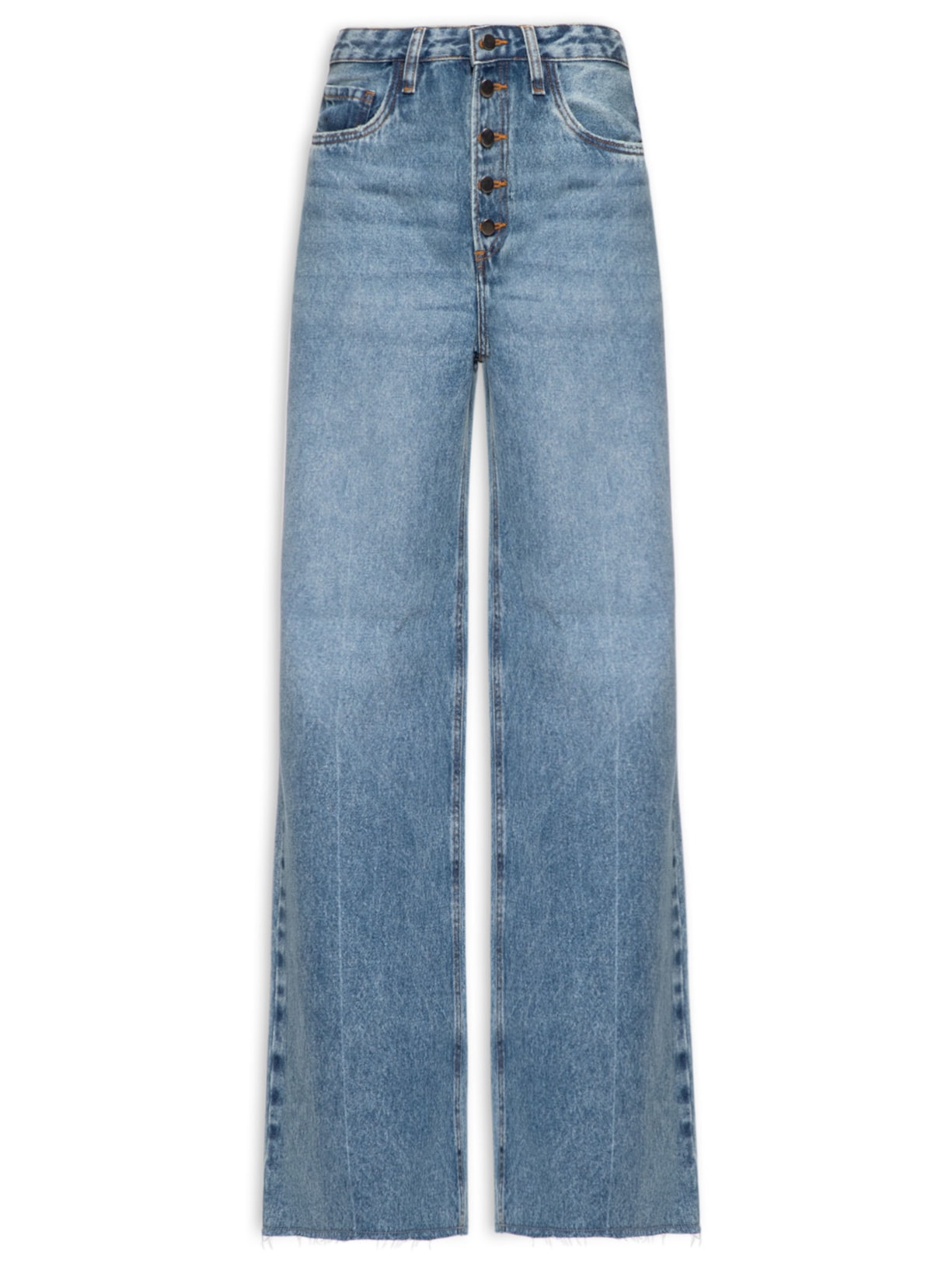 Calça Feminina Jeans Pantalona Rock Botões - Azul