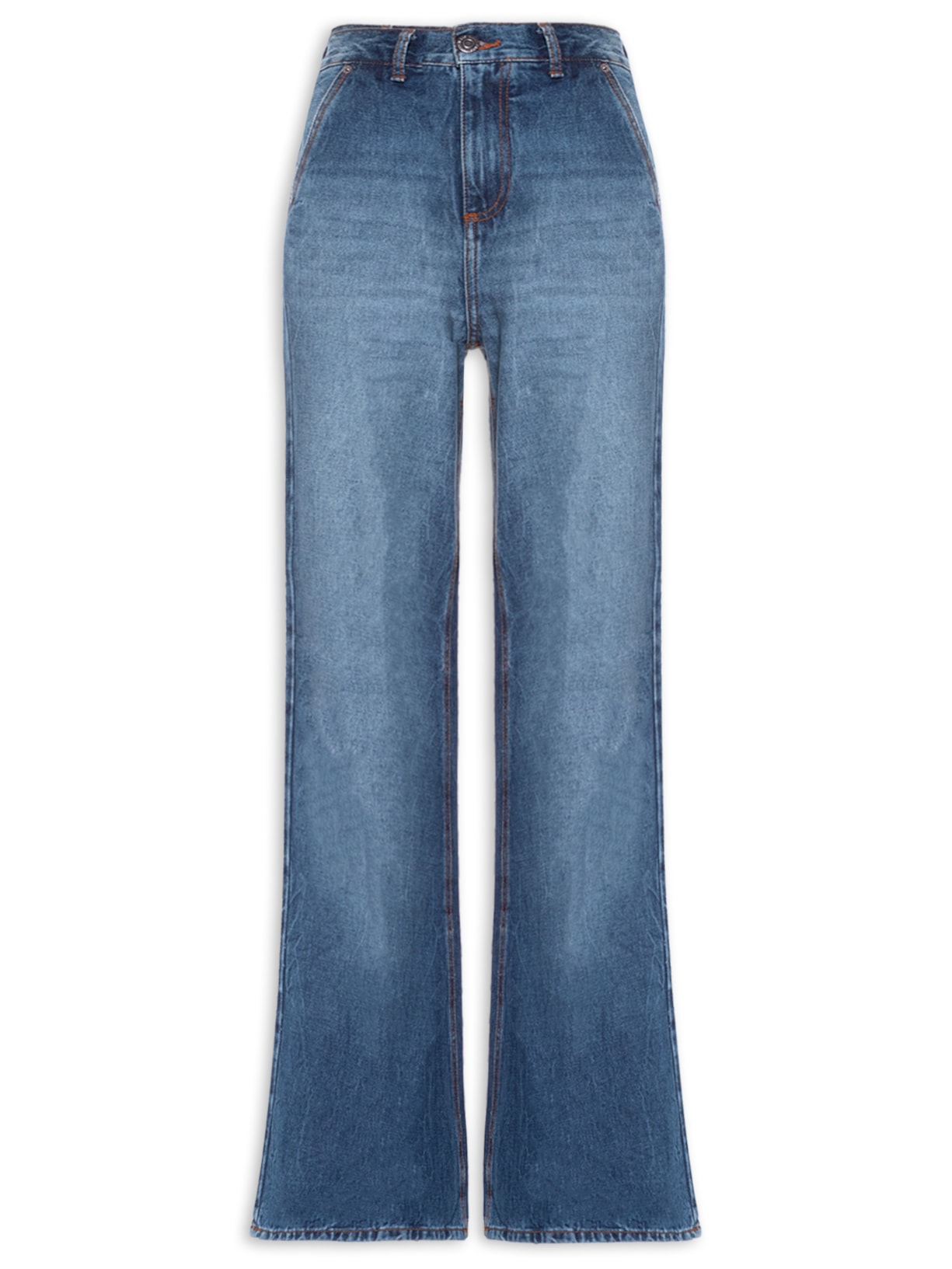 Calça Feminina Jeans Pantalona Stoned Marmorizada - Azul