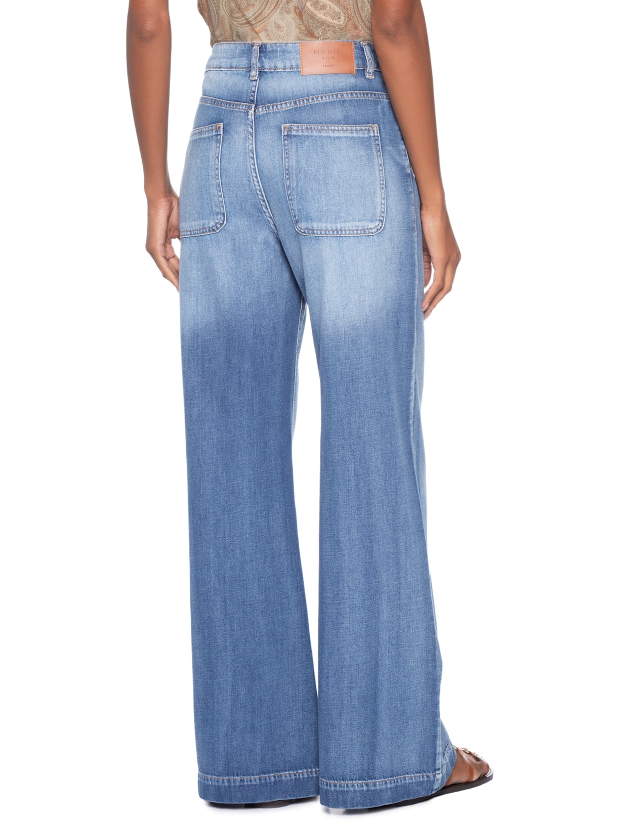 Calça Feminina Jeans Pantalona Vintage Azul Maria Filó