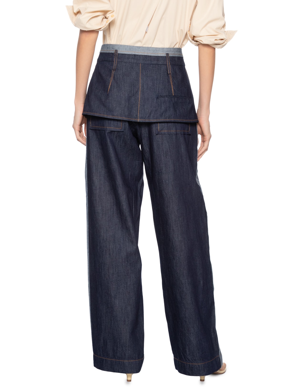 Calça Feminina Jeans Pesponto Contrastante Azul Coven