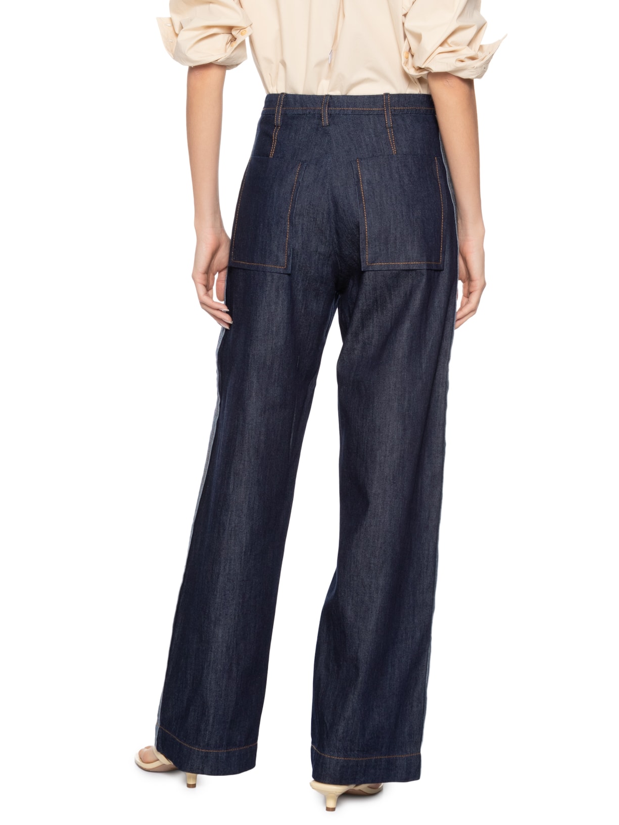 Calça Feminina Jeans Pesponto Contrastante Azul Coven