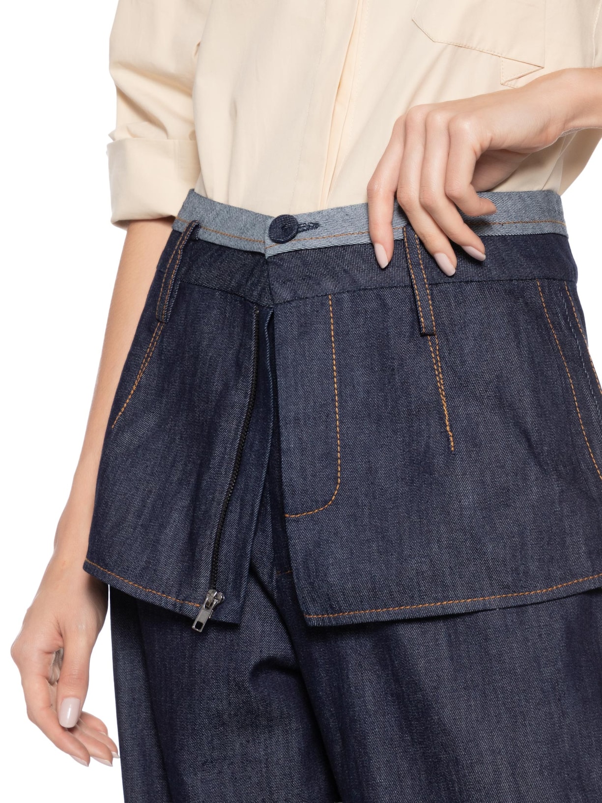 Calça Feminina Jeans Pesponto Contrastante Azul Coven