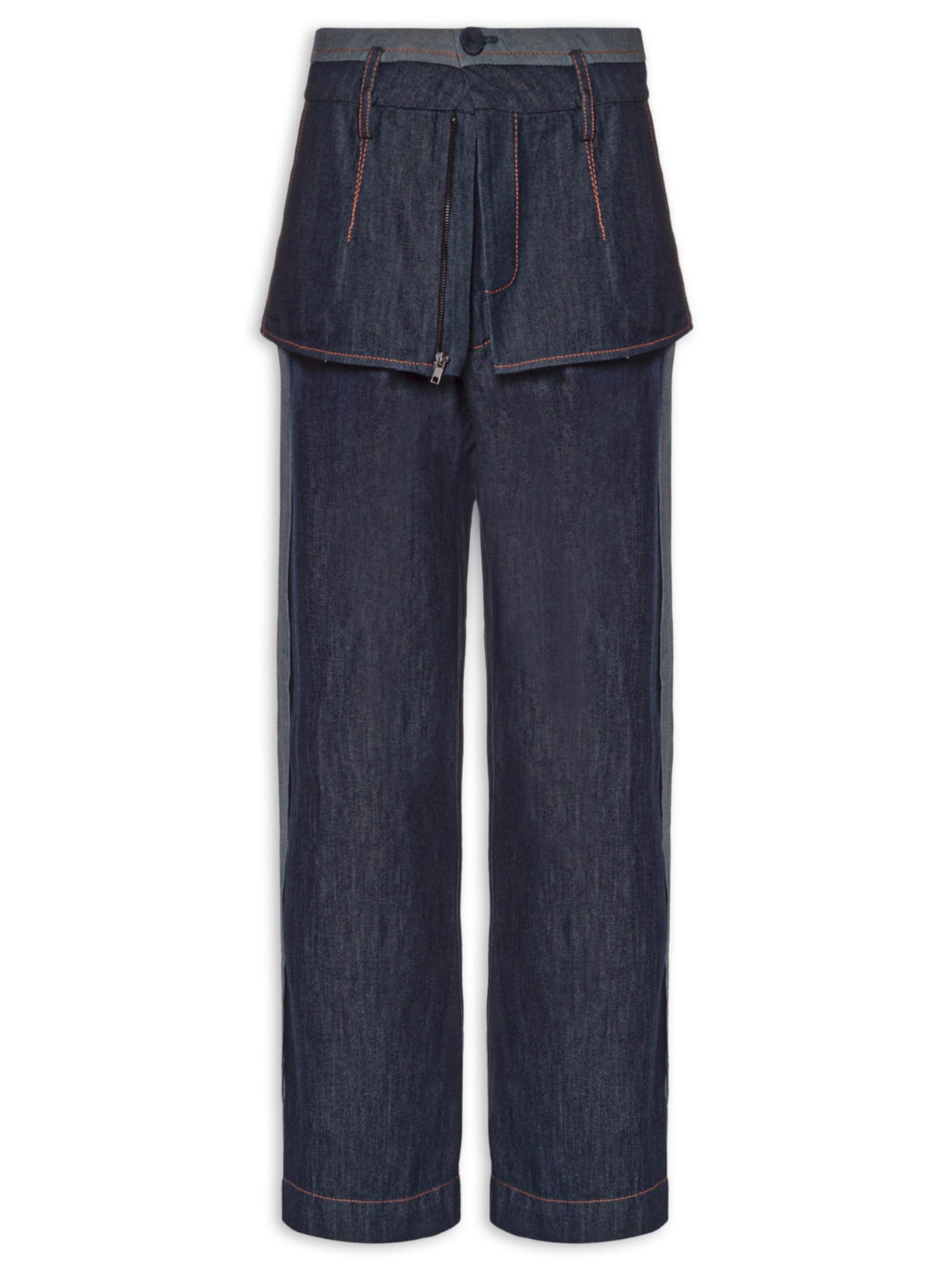 Calça Feminina Jeans Pesponto Contrastante - Azul