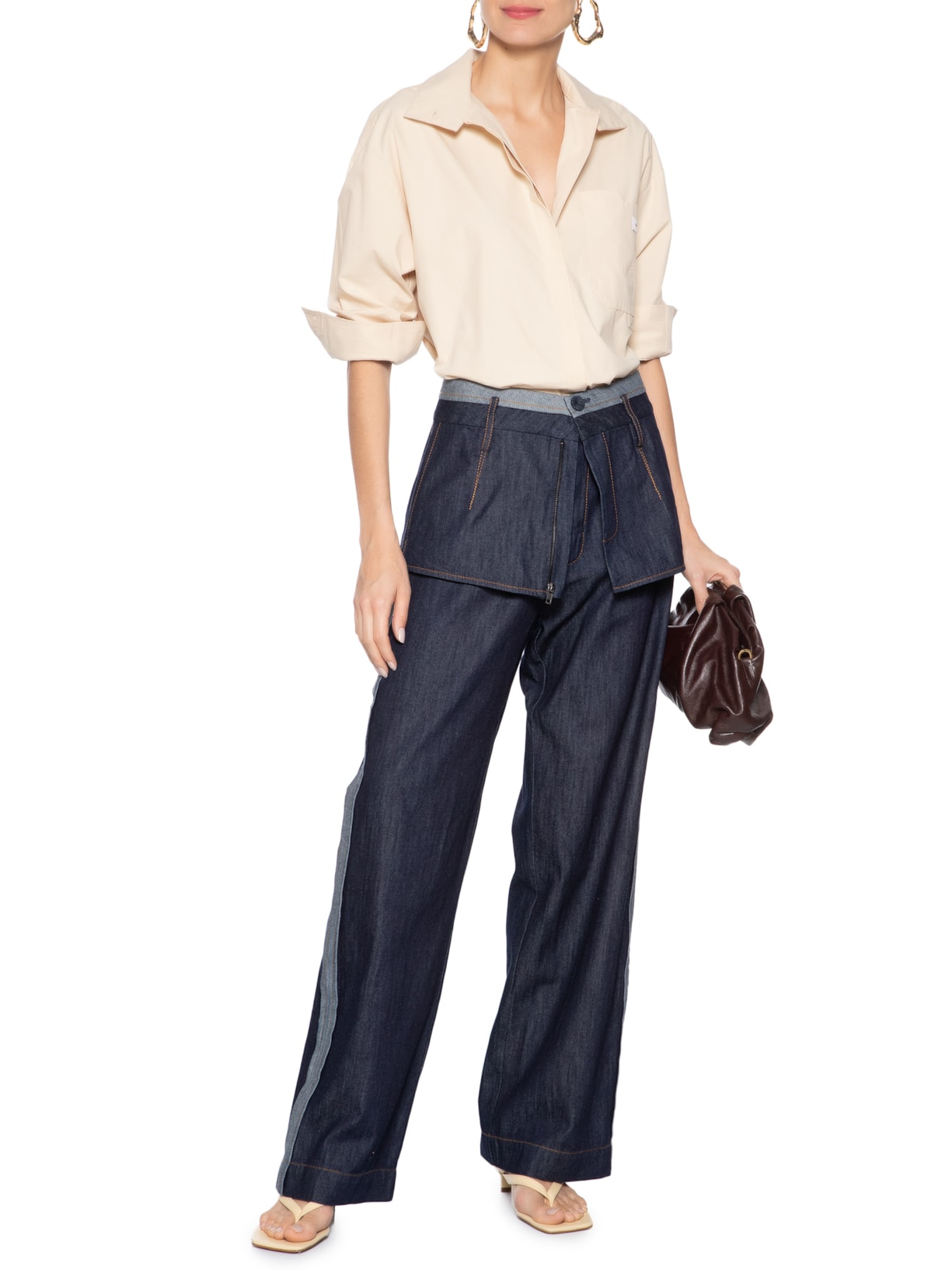 Calça Feminina Jeans Pesponto Contrastante Azul Coven