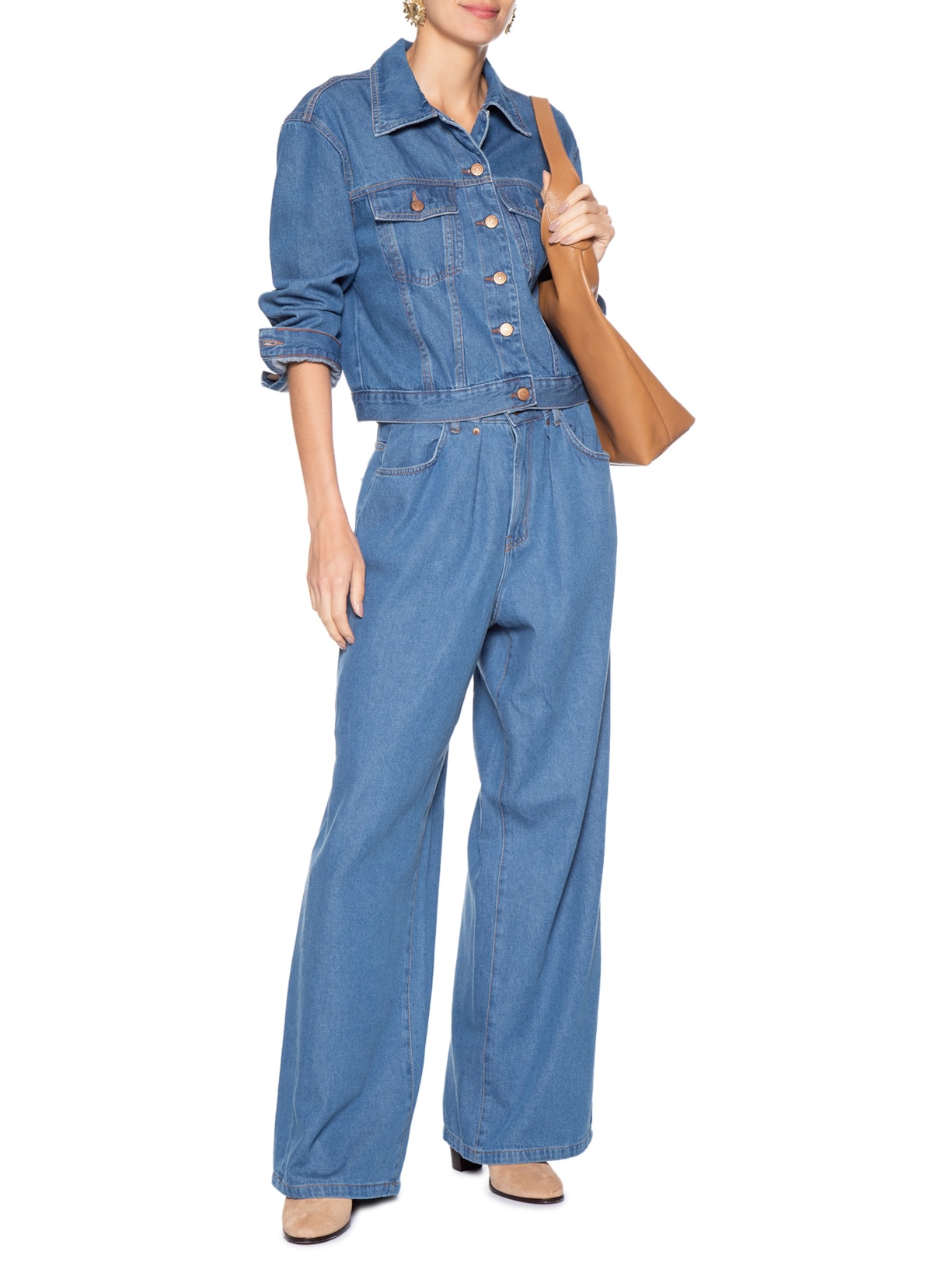 Calça Feminina Jeans Pregas Cós Azul Dress To