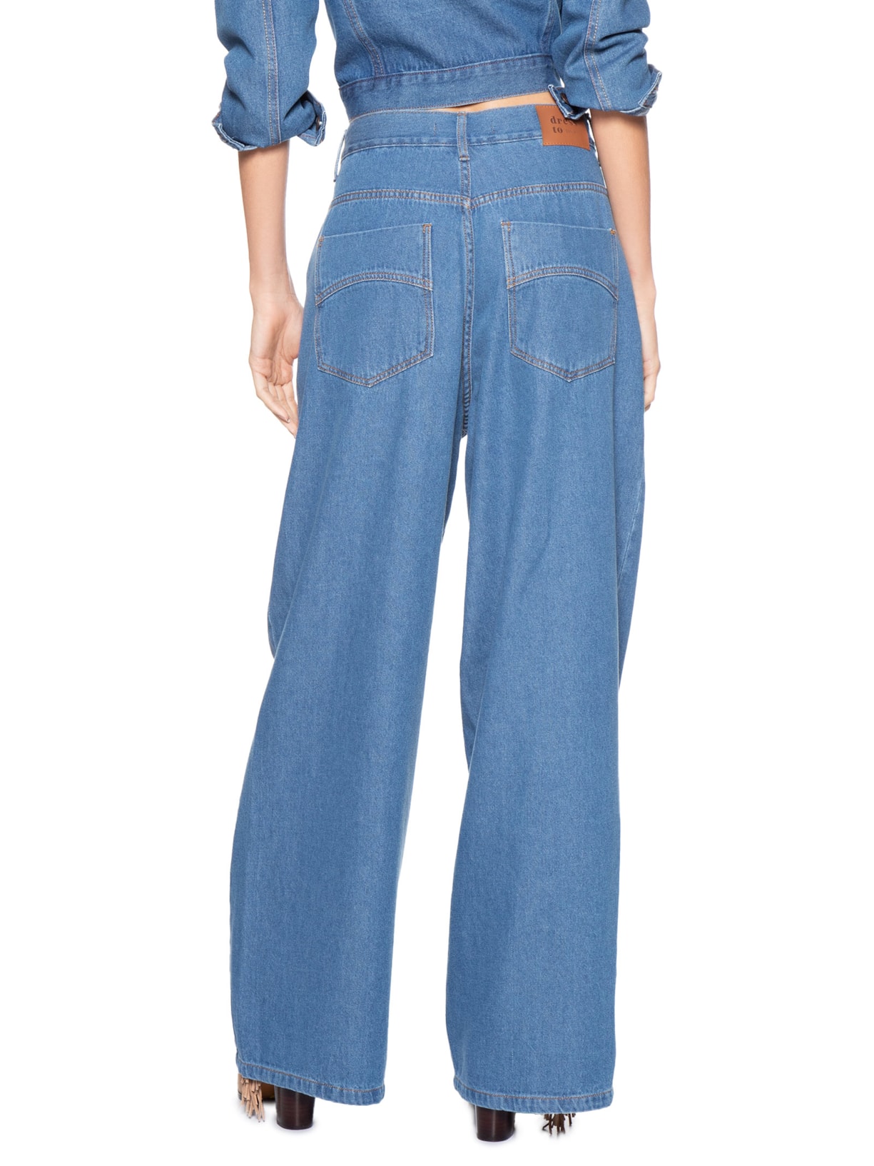 Calça Feminina Jeans Pregas Cós Azul Dress To