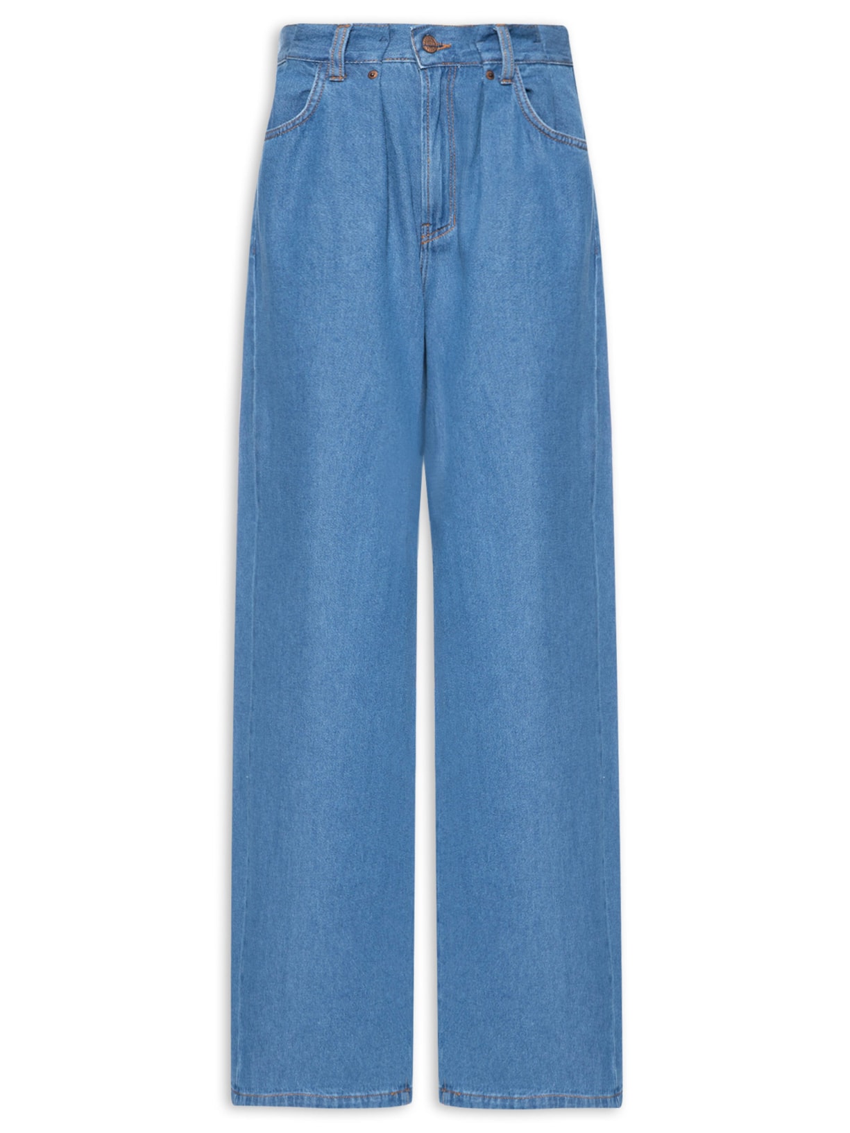 Calça Feminina Jeans Pregas Cós Azul Dress To