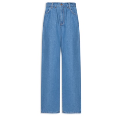 Calça Feminina Jeans Pregas Cós - Azul