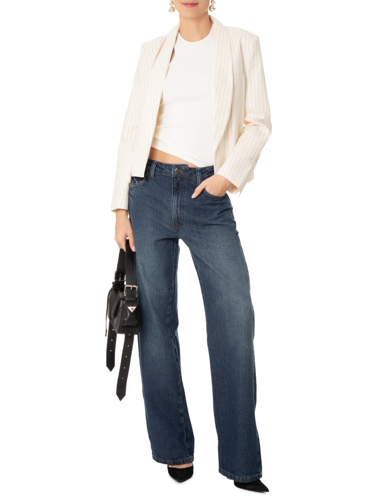 Calça Feminina Jeans Raquel Wide Leg Azul Forum