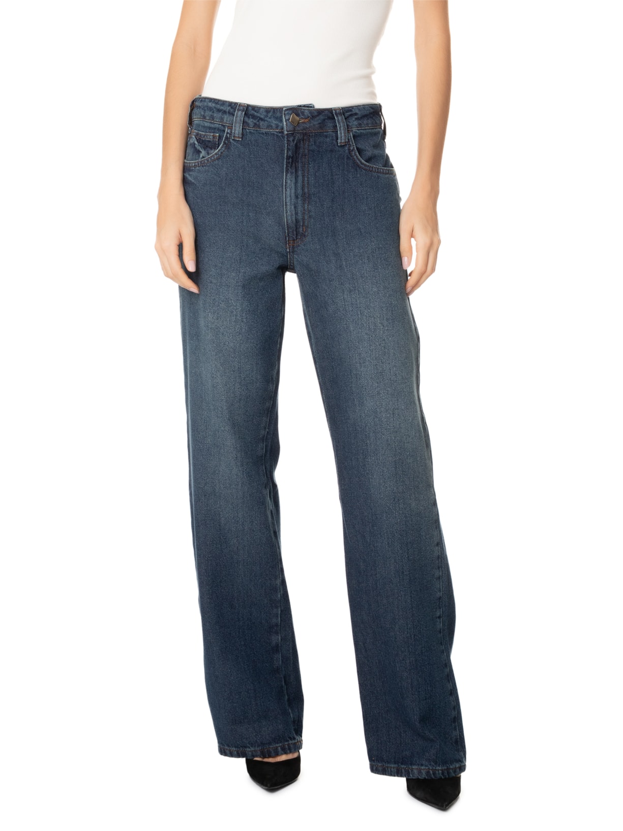 Calça Feminina Jeans Raquel Wide Leg Azul Forum