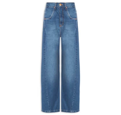 Calça Feminina Jeans Recorte Com Prega - Azul