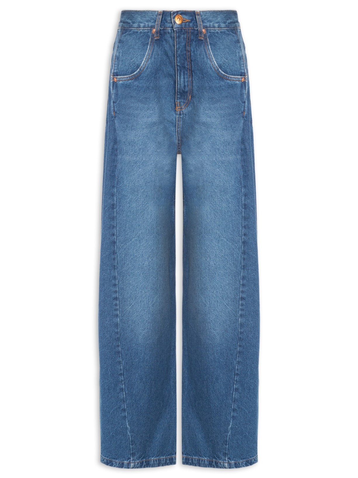 Calça Feminina Jeans Recorte Com Prega - Azul