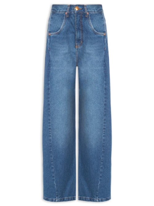 Calça Feminina Jeans Recorte Com Prega - Azul