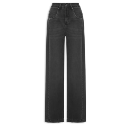 Calça Feminina Jeans Recorte Com Prega - Preto