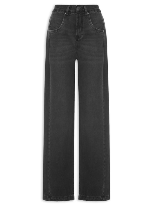 Calça Feminina Jeans Recorte Com Prega - Preto