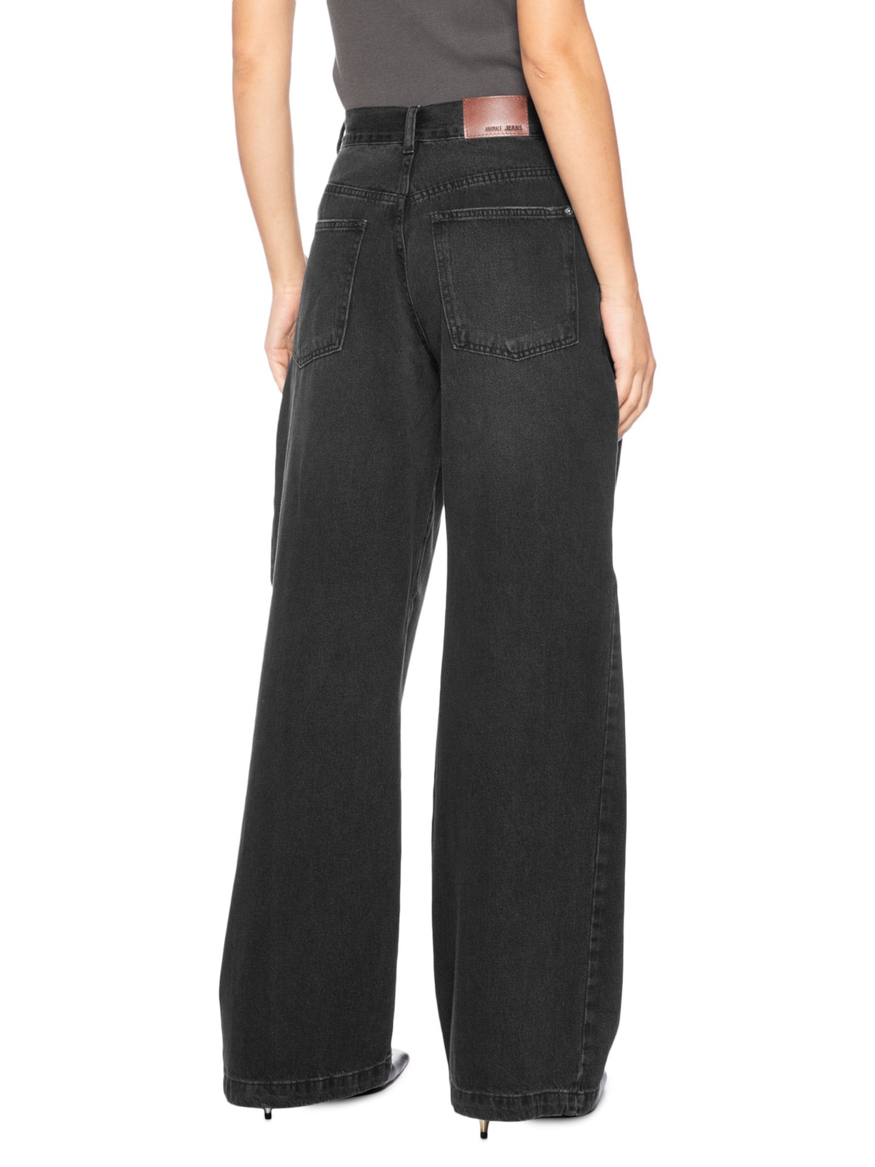 Calça Feminina Jeans Recorte Com Prega Preto Animale Jeans