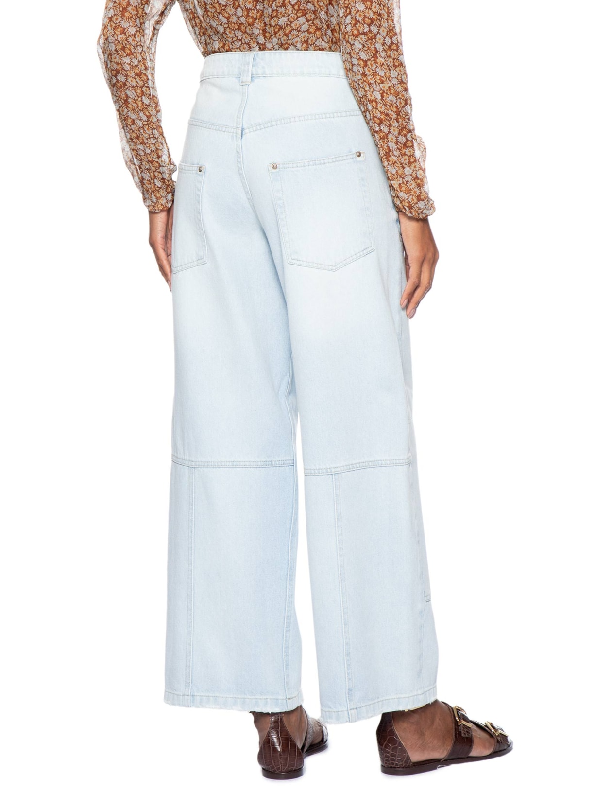 Calça Feminina Jeans Recortes Bolso Frente Azul Animale