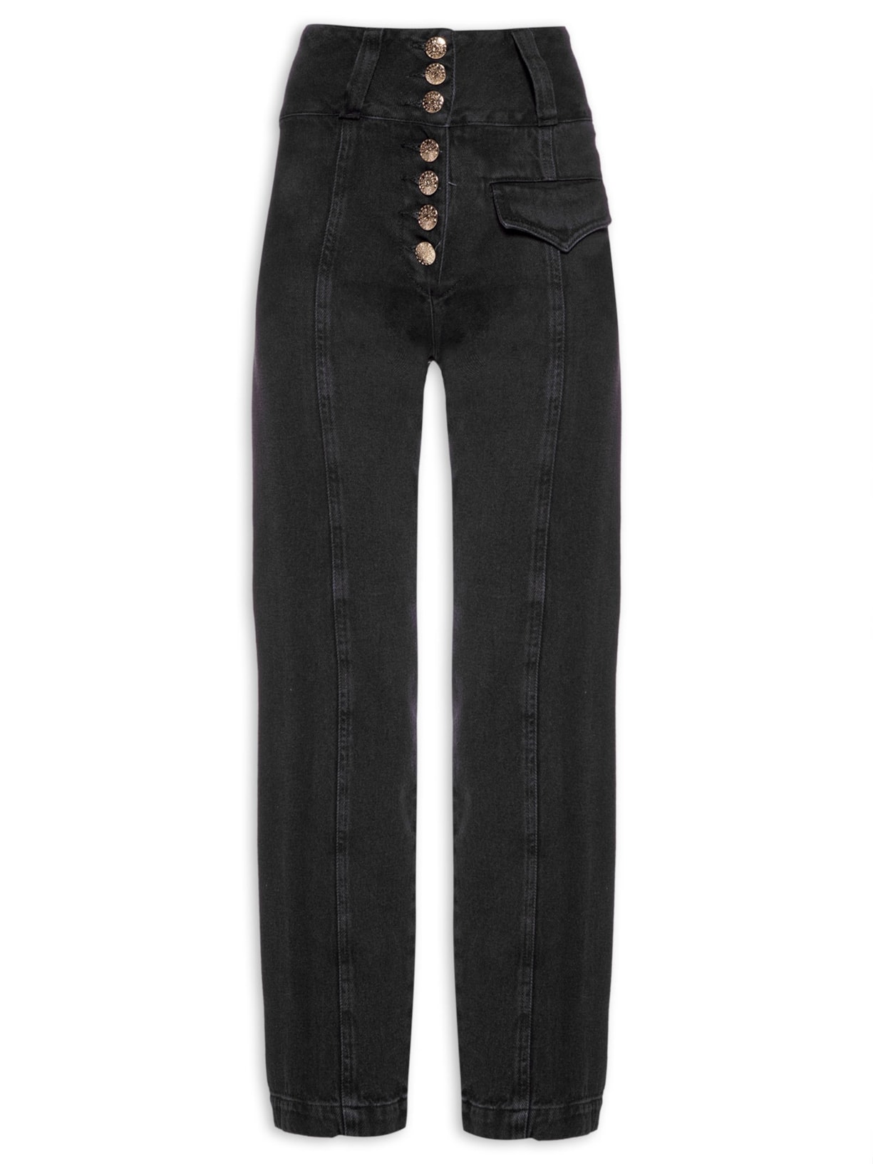 Calça Feminina Jeans Recortes - Preto