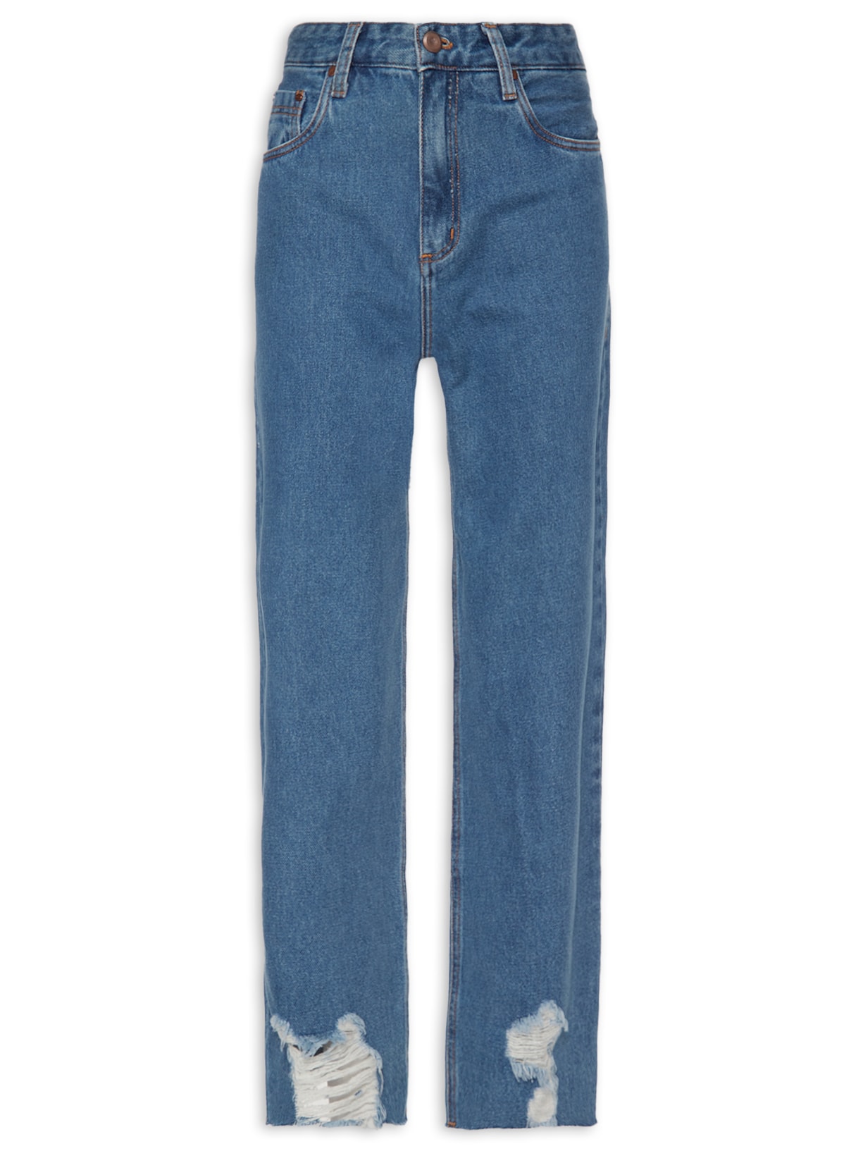 Calça Feminina Jeans Relaxed Barra Destroyed - Azul