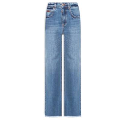 Calça Feminina Jeans Reta Barra Dobrada - Azul