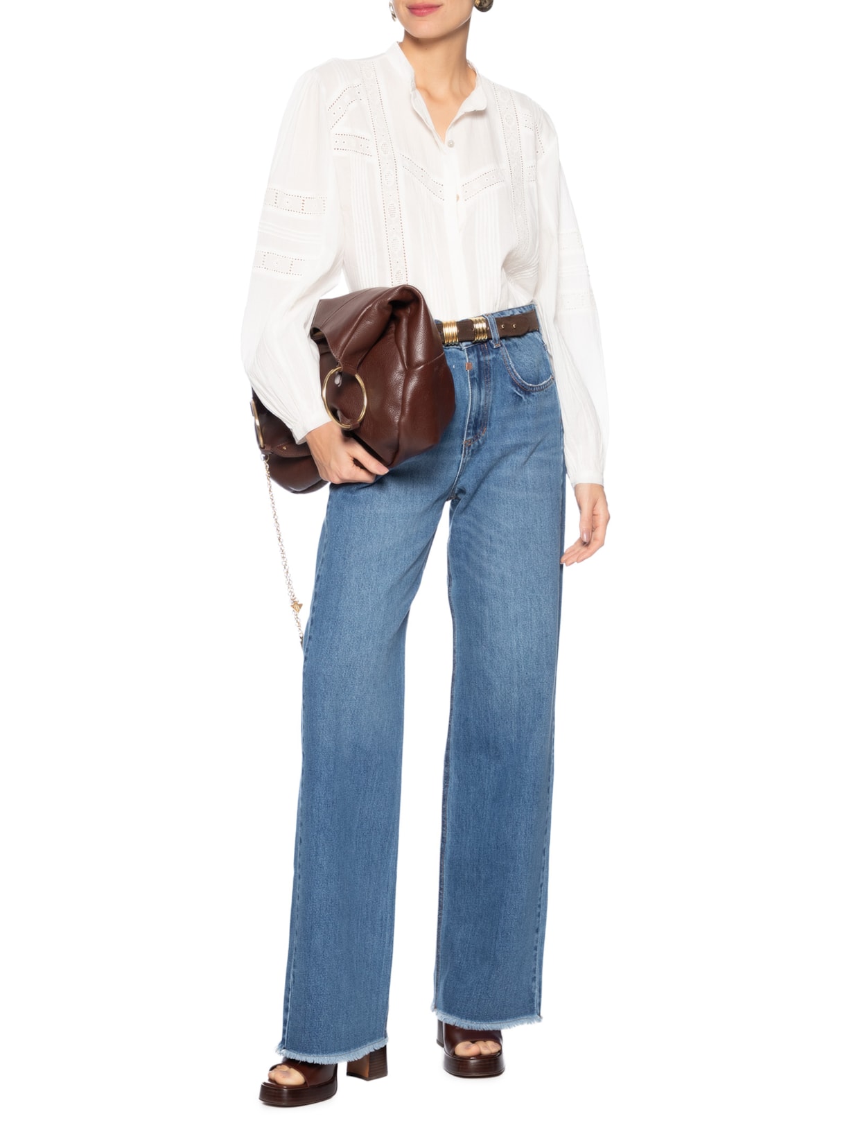 Calça Feminina Jeans Reta Barra Dobrada Azul Animale