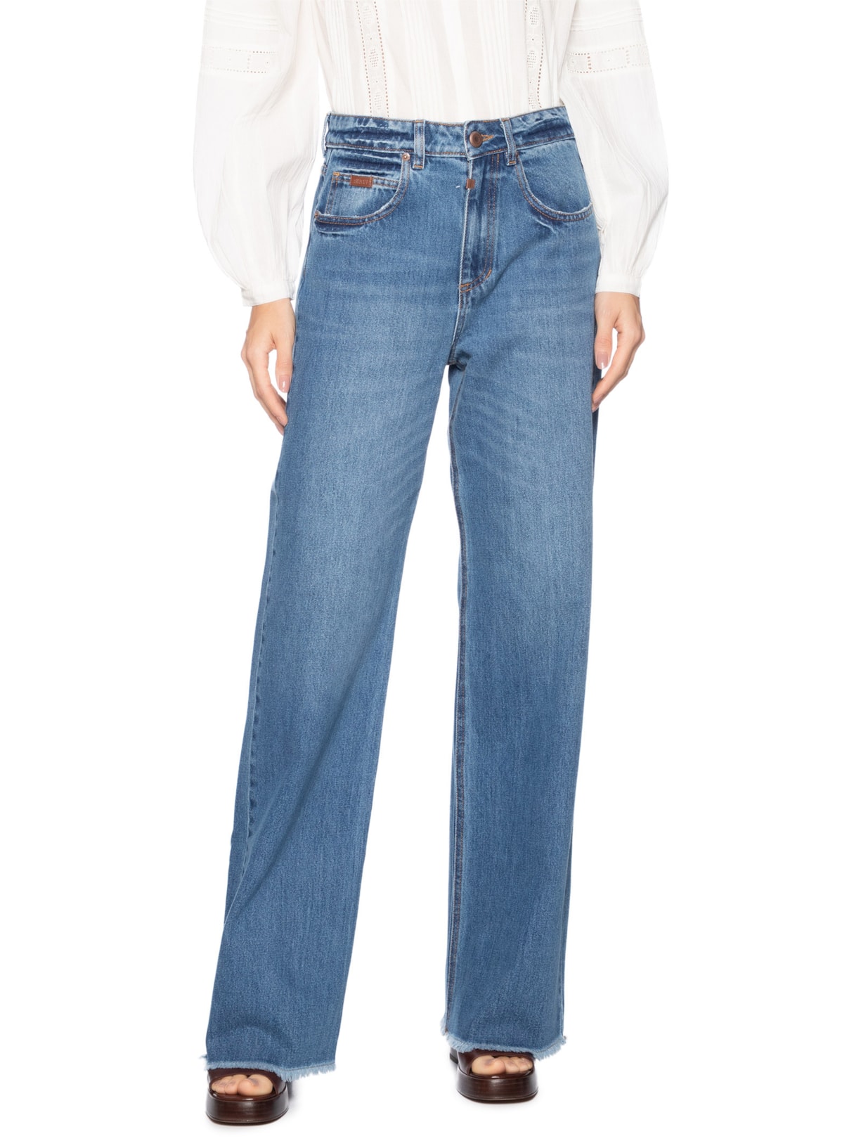 Calça Feminina Jeans Reta Barra Dobrada Azul Animale