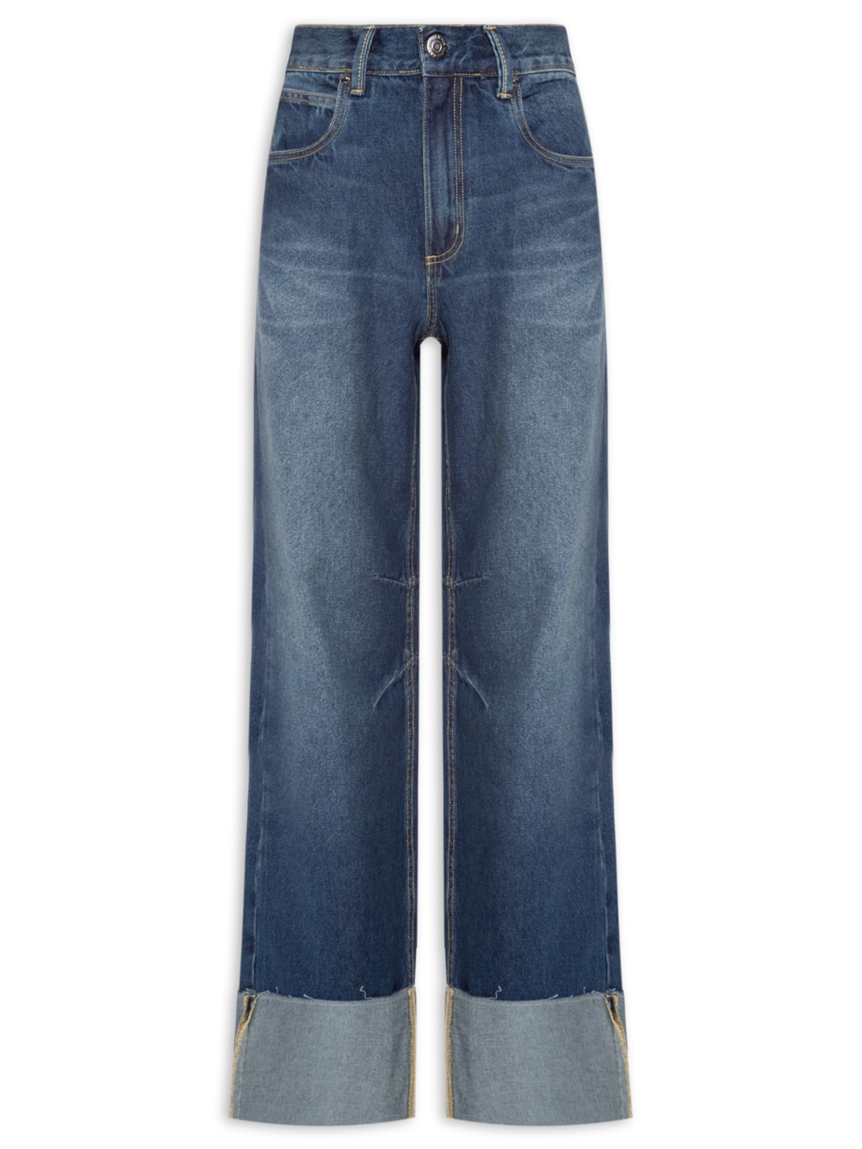 Calça Feminina Jeans Reta Barra Dobrada - Azul