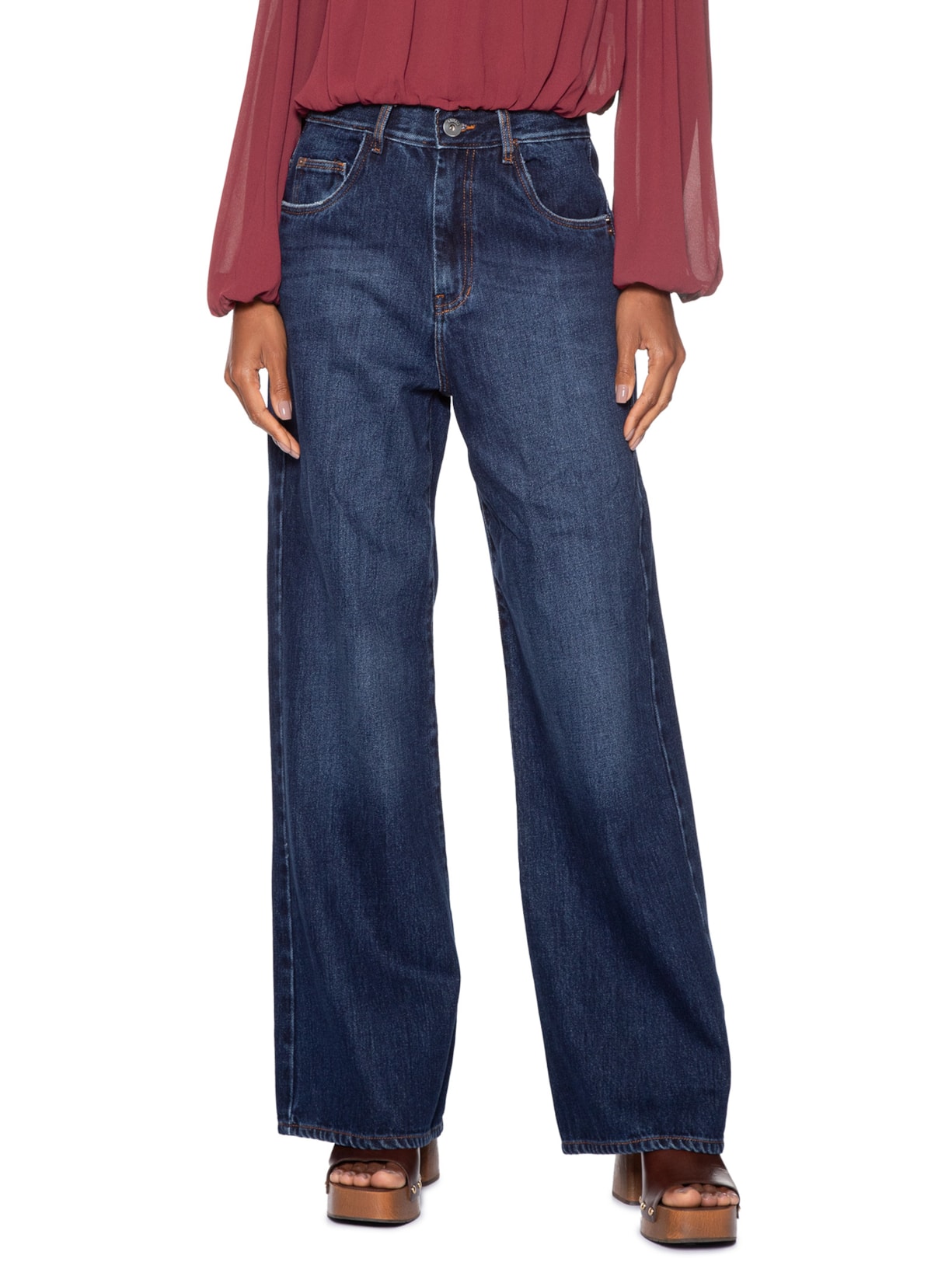 Calça Feminina Jeans Reta Básica Azul Animale