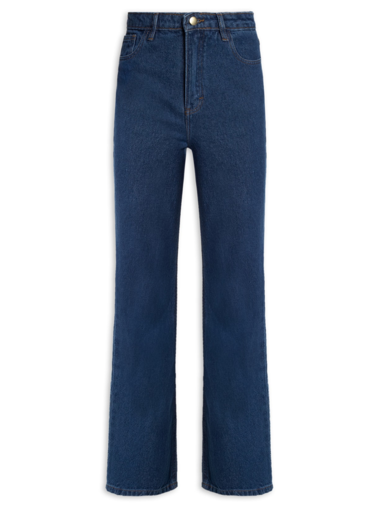 Calça Feminina Jeans Reta Com Cintura Média - Azul