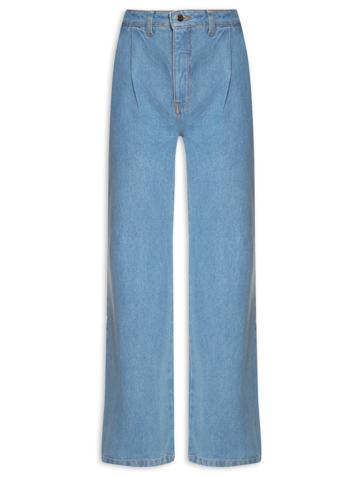 Calça Feminina Jeans Reta Com Pregas - Azul