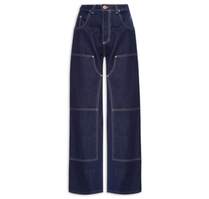 Calça Feminina Jeans Reta Dark Blue Cintura Baixa - Azul