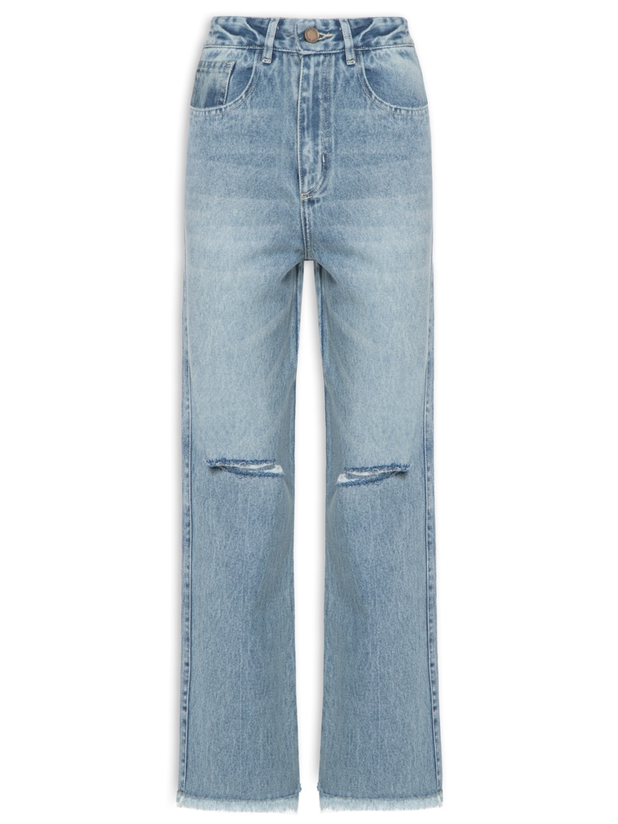 Calça Feminina Jeans Reta Desgastes - Azul