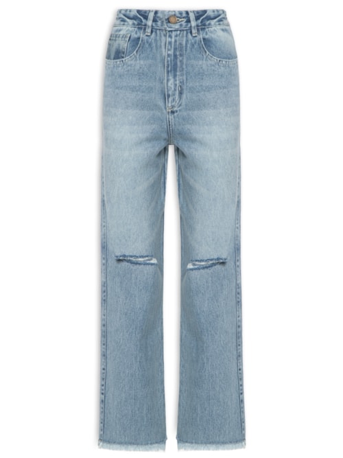 Calça Feminina Jeans Reta Desgastes - Azul