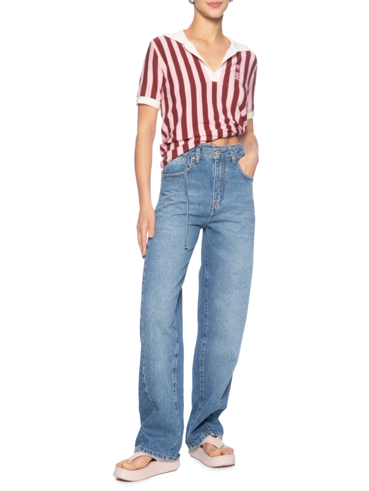  Calça Feminina Jeans Reta Detalhe Cinto Azul Animale Jeans