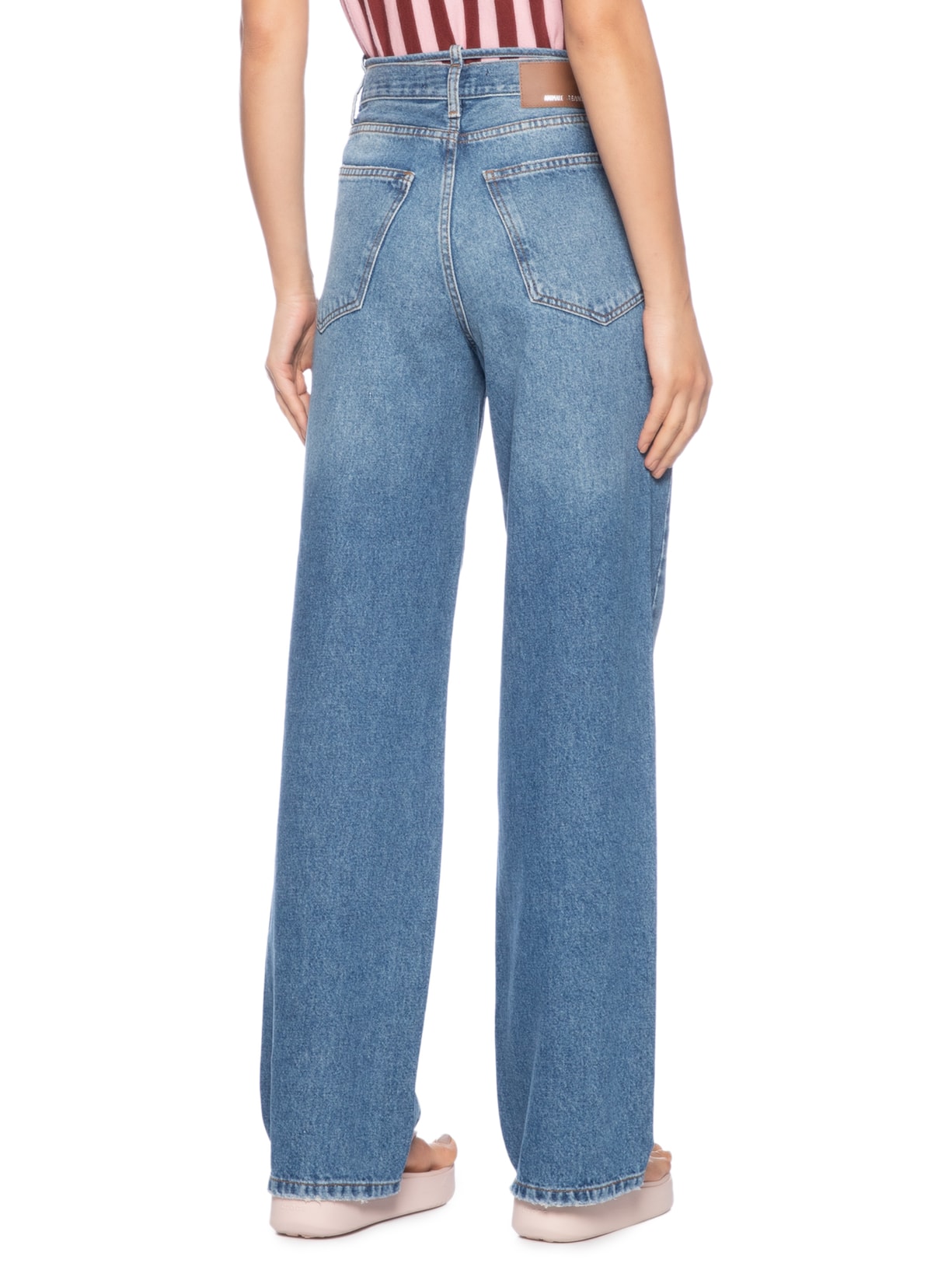  Calça Feminina Jeans Reta Detalhe Cinto Azul Animale Jeans