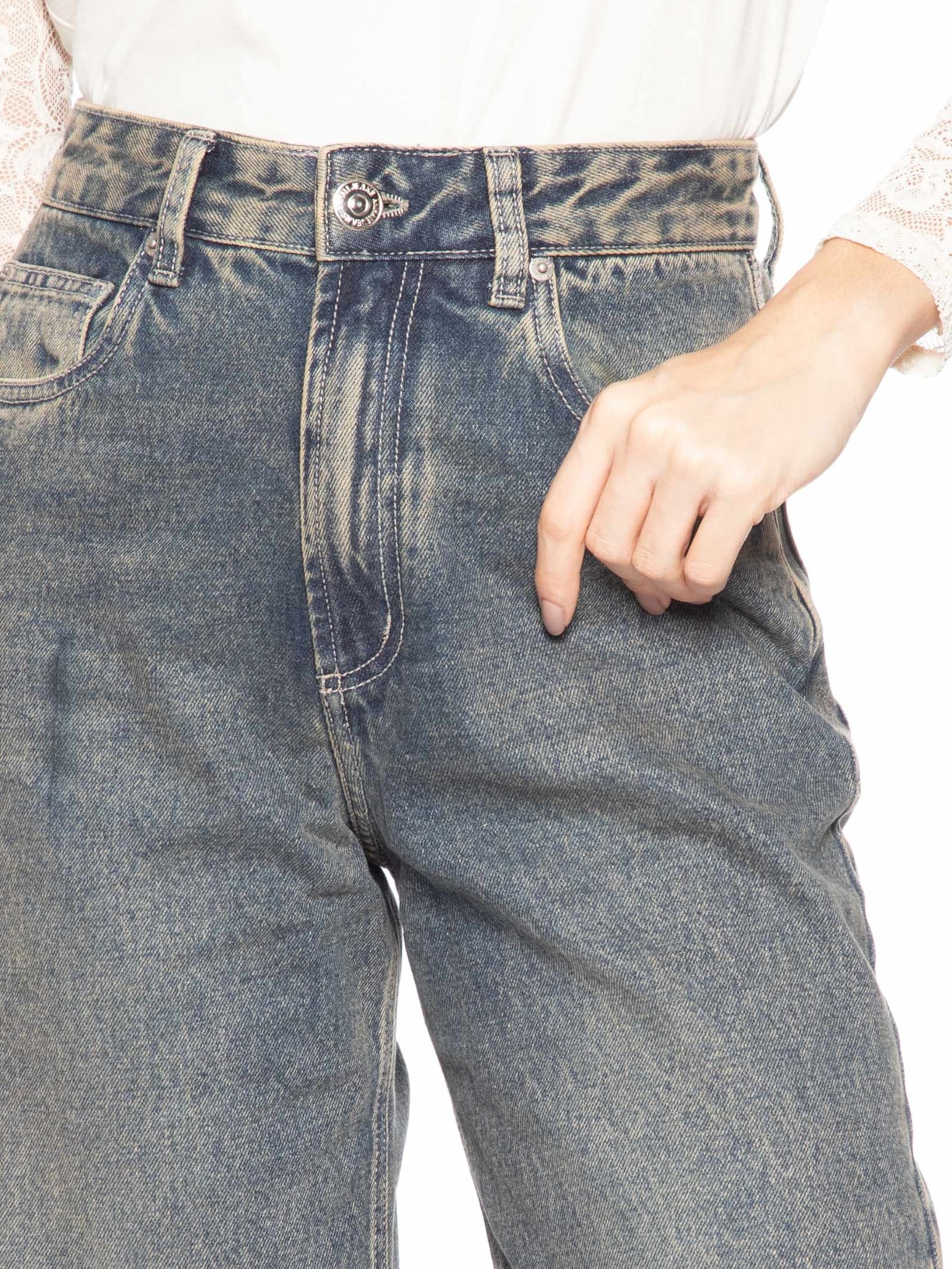 Calça Feminina Jeans Reta Dirty Pala 3 Agulhas Azul Animale Jeans