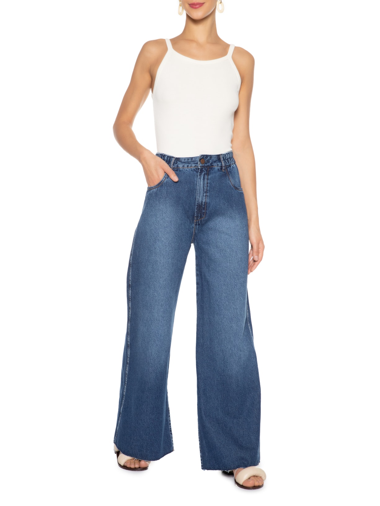 Calça Feminina Jeans Reta Fenda Azul Dress To